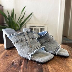 Jeffrey Campbell Denim Open-Toe Mule Heels - Light Blue (size 7*)